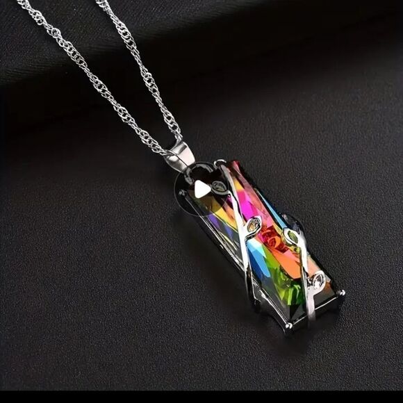Rainbow Pendant STERLING Silver Necklace - Picture 7 of 8